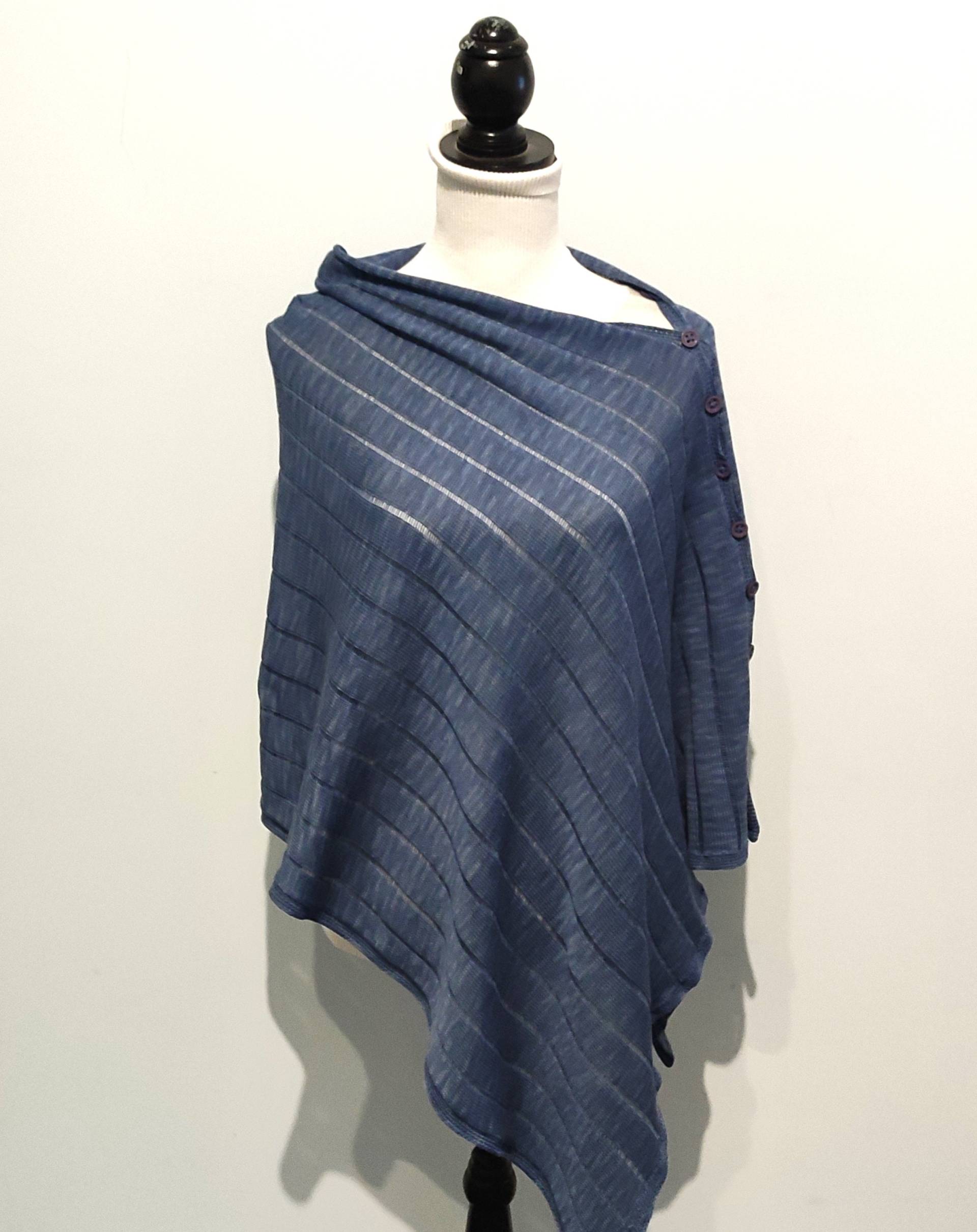 Blauer Schal-Poncho, Merino Leinen Schal, Poncho Pullover, Handgefertigter Schal, Blauer Mantel, Gestrickter Poncho, Blau Wrap, Frauen Accessoires von HPstoreLT