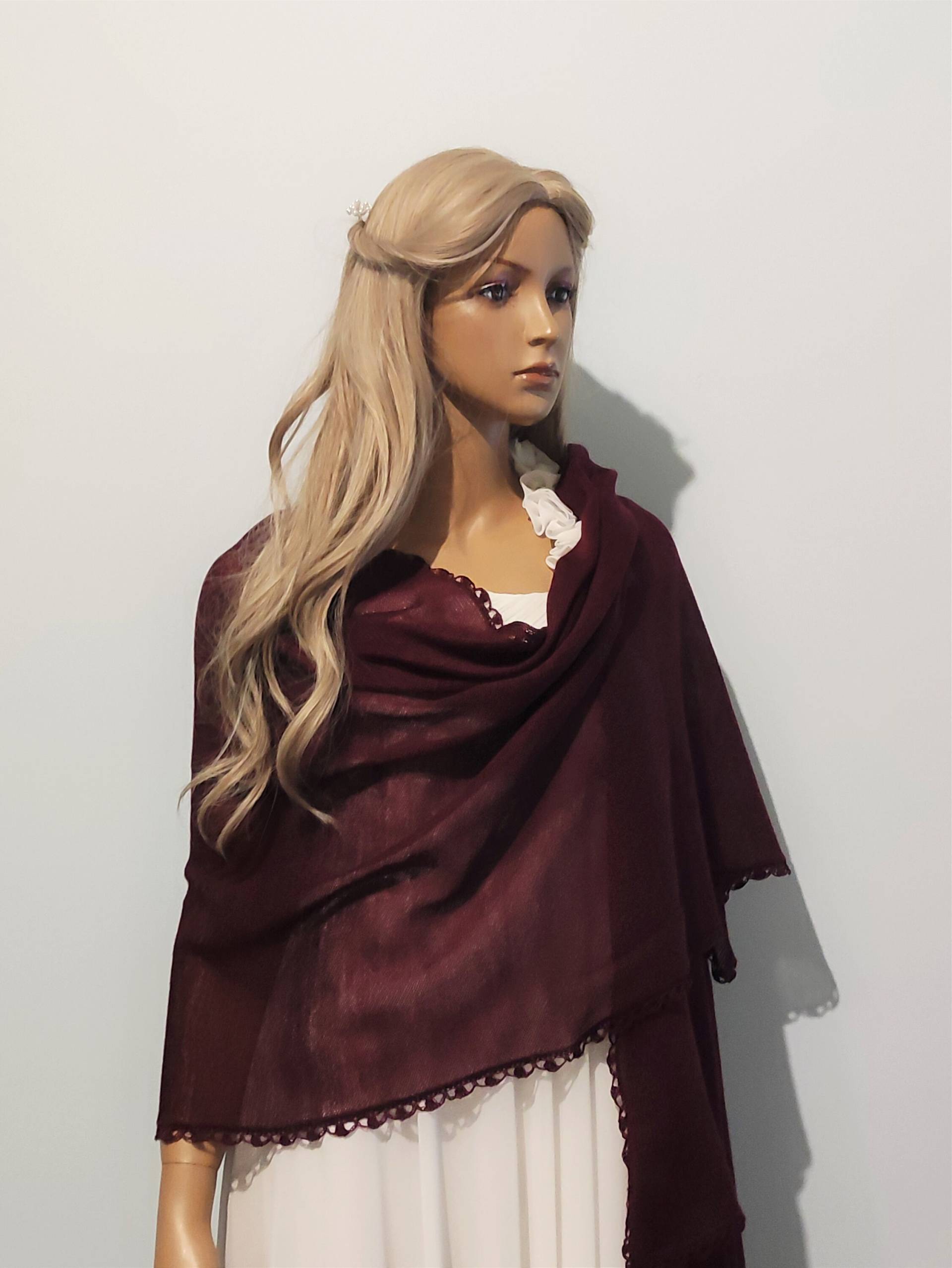 Burgunder Schal, Merino Wolle Schal, Braut Schal, Handgefertigter Schal, Wollschal, Hochzeitsschal, Frauen Accessoires, Gestrickt, Unikat von HPstoreLT