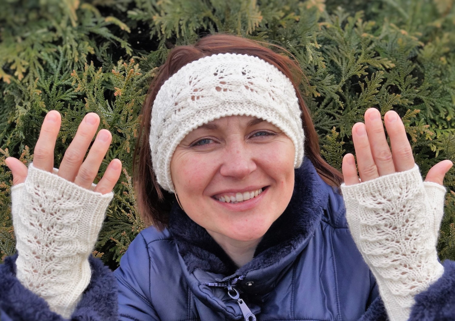Ohrenwärmer Und Handschuhe Set, Weißes Winter Stirnband, Strick Häkeln Turban, Frauen Set von HPstoreLT