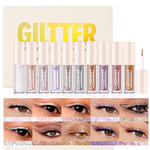 10 Farben Glitter Liquid Eyeliner Set Colorful Shimmer Eyeliner Smudge-proof Waterproof Long Lasting Fast Drying Eye Makeup Set Gift For Women (Set B) von HQDA