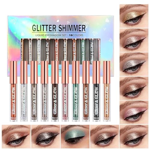 10 Farben flüssiges Lidschatten Set Liquid Chameleon Eyeshadow Metallic Eyeshadow Smokey Eye Looks Waterproof Long Lasting Quick Drying Eye Shadow Make up Kits (#A 10 Colors) von HQDA