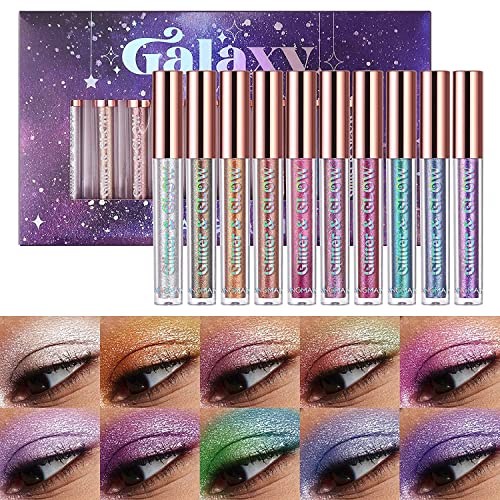 10 Farben flüssiges Lidschatten Set Liquid Chameleon Eyeshadow Metallic Eyeshadow Smokey Eye Looks Waterproof Long Lasting Quick Drying Eye Shadow Make up Kits (#B 10 Colors) von HQDA