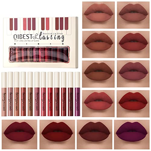 12 Colors Matte Liquid Lipstick Set Velvety Lip Gloss Lip Kit Waterproof Long Lasting Wear Nude Lip Gloss Beauty Cosmetics Gift Box Set (Color, SetA) von HQDA