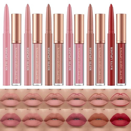 HQDA 12 Stück Matt Lippenstift Lip Liner Set Nude Lipstick Lippenkonturenstift Waterproof Long Lasting Non-stick Cup Stay On 24 Hours Liquid Lipstick Makeup Set Gift For Women (Lipstick C) von HQDA