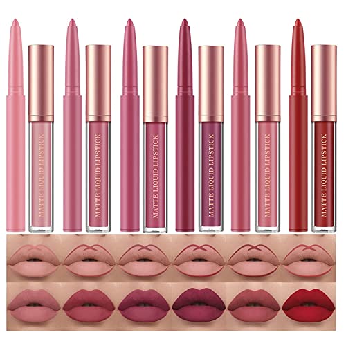 12 Stück Matt Lippenstift Lip Liner Set Nude Lipstick Lippenkonturenstift Waterproof Long Lasting Non-stick Cup Liquid Lipstick Makeup Set Gift For Women (Lipstick B) von HQDA