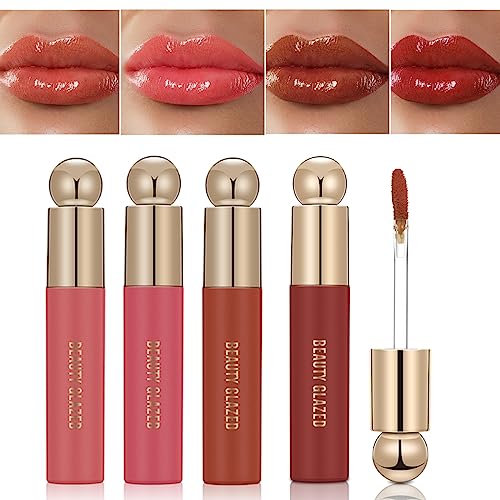 4 Colors Liquid Lipstick Set Tinted Lip Oil Mirror Lip Gloss Weightless, Waterproof, Long Lasting, Lip Stain Tint Matt Lipstick Makeup Gift Set For Women (SetB) von HQDA