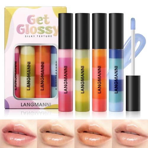 4PCS Tinted Lip Oil Light Lip Gloss Set, Moisturizing Jelly Lip Gloss, Long Lasting Glossy Liquid Lipsticks for Girls and Women (Set C) von HQDA