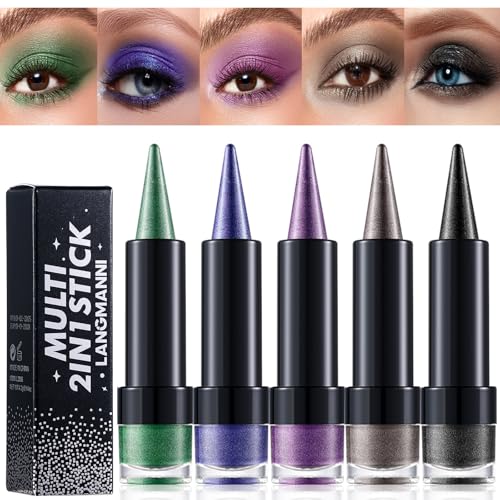 5 Colours Gradient Eyeshadow & Eyeliner Stick Set, Shimmer Smoky Black Creamy Eyeshadow Pencil, Smudge-Resistant Long-Wearing Eye Makeup (Set B) von HQDA