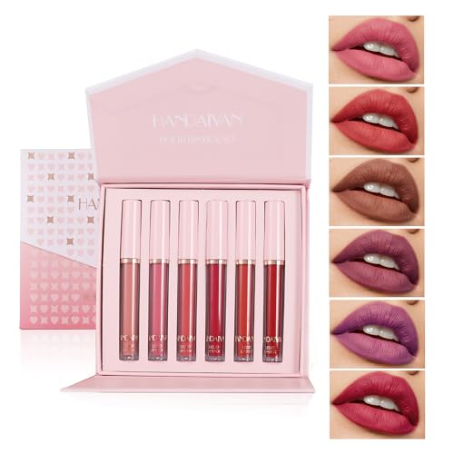 6 Stück matt flüssiger Lippenstift Nude Lipstick Waterproof Long Lasting Non Fading Natural Color Makeup Set For Women (New Set A) von HQDA