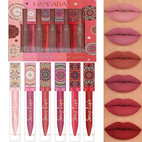 6 Stück matt flüssiger Lippenstift Nude Lipstick Waterproof Long Lasting Non Fading Natural Color Makeup Gift For Women (Set D) von HQDA