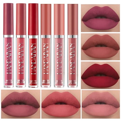 6 Stück matt flüssiger Lippenstift Nude Lipstick Waterproof Long Lasting Non Fading Natural Color Makeup Gift For Women (Set C) von HQDA