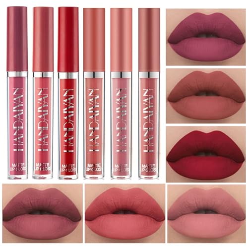 6 Stück matt flüssiger Lippenstift Set Nude Lipstick Makeup Lippenstift Waterproof Long Lasting Non Fading Natural Color Makeup Gift For Women (Set C) von HQDA