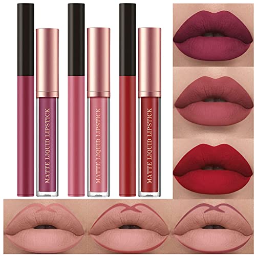 6 Stück Matt Lippenstift & Lip Liner Set, Velvety Nude Lipstick, Stay On 24 Hours Waterproof Non-Stick Cup Not Fade Liquid Lipstick, Lip Liner Lip Gloss Make Up Gift Set (Set B) von HQDA