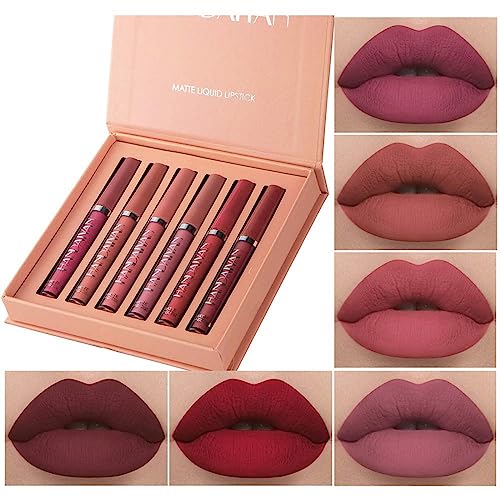 6 Stück matt flüssiger Lippenstift Nude Lipstick Waterproof Long Lasting Non Fading Natural Color Makeup Gift For Women (Set A) von HQDA