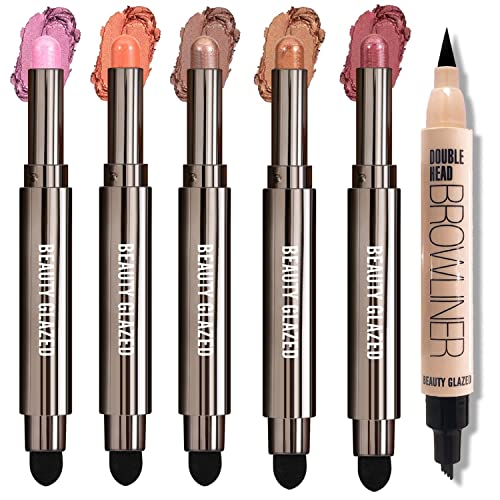 6PCS Lidschatten Stift Set Glitter Shimmer Matte Eyeshadow Pencil Crayon Waterproof Eyeshadow Stick with Four Tiny Fork Tip Eyebrow Pen Eyeliner Makeup Cosmetic Tool (Set A) von HQDA