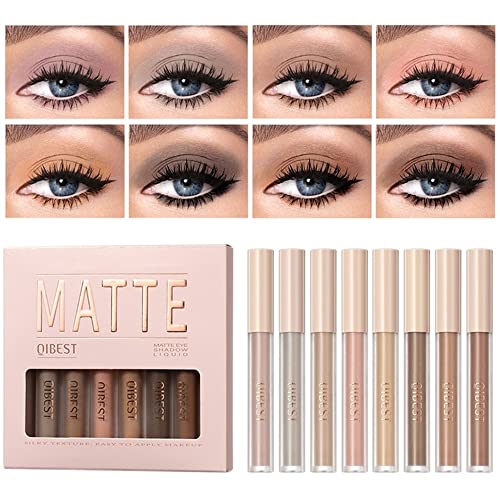 8 Colors Matt Liquid Lidschatten Set Velvet Highly Pigmented Smokey Black Nude Eyeshadow Long Lasting Quick Drying Eye Shadow Make up Kits (Set A) von HQDA