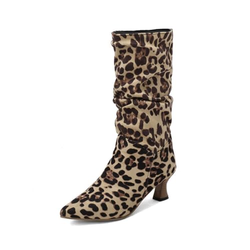 Damen Metallic Overknee Stiefel Spitz Stilettoabsatz PU Leder Obermaterial Reißverschluss Bequeme Party Nachtclub Abendschuhe,Leopard Print,35.5 EU von HQINGAXU