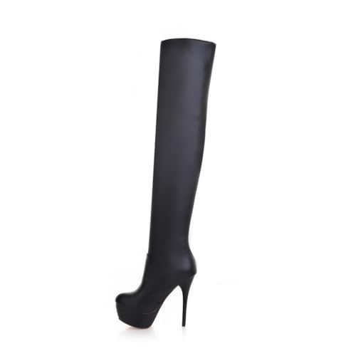 Damen Over The Knee Stiefel Spitz Zehen Stilettoabsatz Plateau Strapazierfähiges PU Leder Obermaterial Schlank Elegant Bequem Abend Party Prom Schuhe,Schwarz,37 EU von HQINGAXU