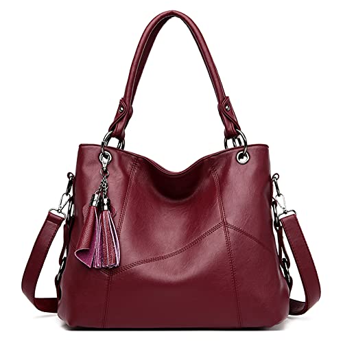 HQQN Luxus-Handtaschen Damen Taschen Designer Umhängetaschen mit großer Kapazität für Damen Neue Umhängetasche PU-Leder Handtasche Tragetasche,Rot,35cm x 14cm x 27cm von HQQN