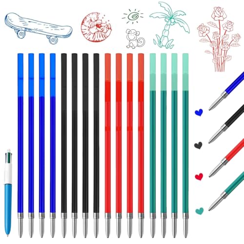 HQRKOTM 16 Stück für BIC 4 Farben Kugelschreiberminen 4 Colours, dokumentenechte Tinte, Kugeldurchmesser 1.0 mm von HQRKOTM