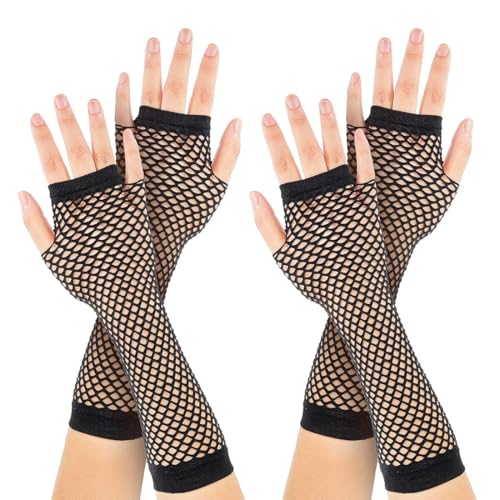 HQRKOTM 2 Paar Armstulpen Netzhandschuhe Netz-Handstulpen Lang Fishnet Arm Sleeve Damen Schwarz One Size von HQRKOTM