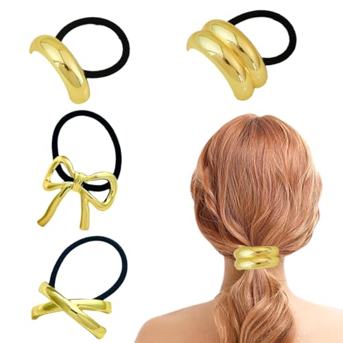 HQRKOTM 4 Stück Haarmanschetten für Pferdeschwanz, Metall Haar Manschette Haargummi Gold für Frauen und Mädchen von HQRKOTM