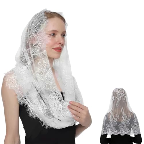 HQRKOTM HQR Hochzeitsschals aus Spitze,Stirnband Schleier,Dreiecksschleier Spitze Kopfbedeckung Kapellenschal Stickerei Kopfbedeckung Anmut Brautschleier Eleganz Tüll Blumen-Haarschmuck passend von HQRKOTM