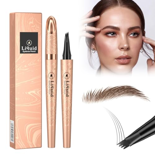 HQRKOTM Neuer 3D Augenbrauenstift Wasserfest,Microblading Augenbrauenstift Eye Brow Pencil mit 4 Gabelspitze Applikator (Dunkelbraun) von HQRKOTM
