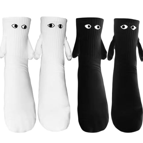 HQYBZP 2 Paar Hand Holding Socks,Magnetische Socken,Socken Mit Magnetarmen,Hand Holding Socks,Socken Händchen Halten,Geschenke für Männer Frauen (Schwarz+Weiß) von HQYBZP