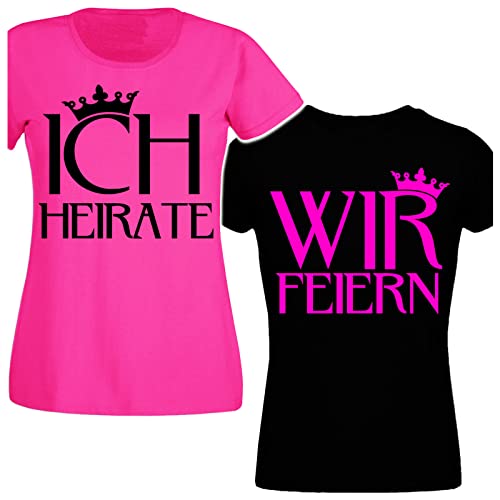 Junggesellinnenabschied Frau/Damen/Girlie T-Shirt - Braut- Security der Braut JGA Tshirt Junggesellenabschied (Pink/Ich Heirate - Schwarz/Wir Feiern) (XL, Pink/Ich Heirate/Druck SCHWARZ) von HR-WERBEDESIGN