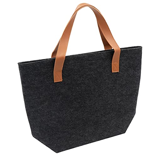 HRB faltbare Filztasche in anthrazit/braun, Aufbewahrungskorb filz, Handtasche Damen groß geeignet als Einkaufskorb oder Strandtasche vielseitige Tragetasche von HRB