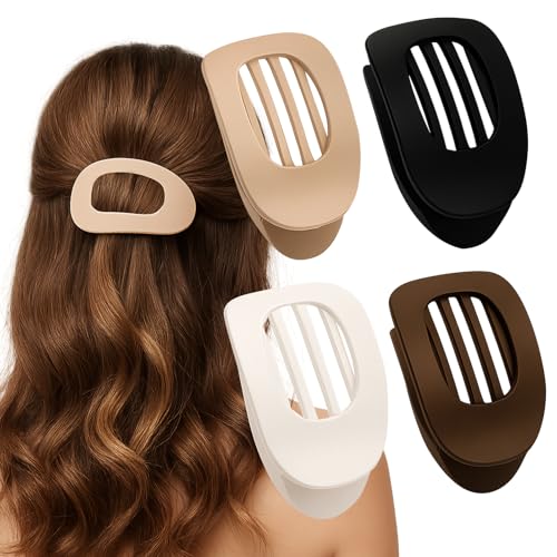 HRCOYES Flache Haarspangen für Damen, matt, groß, Entenschnabel, Haarklammer, Haarschmuck für Damen und Mädchen, gebogenes Design, Haarspangen zum Liegen, Autofahren, 4 Stück HRCOYES Flache Haarspangen für Damen, matt, groß, Entenschnabel, Haarklammer, Haarschmuck für Damen und Mädchen, gebogenes Design, Haarspangen zum Liegen, Autofahren, 4 Stück von HRCOYES
