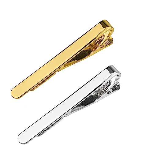 Krawattenklammer, 2 Stück Krawattenklammern Herren Krawattenzubehör Klassisches Geschenkset Krawattenklammer für lange oder kurze Stile Krawatte Hochzeit Business Clips (Silber Gold) von HREDZEO