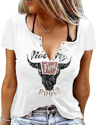 Retro Western Cowboy-Hemd für Damen, Country-Musik, niedlicher Rinder-Schädel, Grafik, Konzert-Outfit, Tops, Weiß11, Mittel von HRIUYI