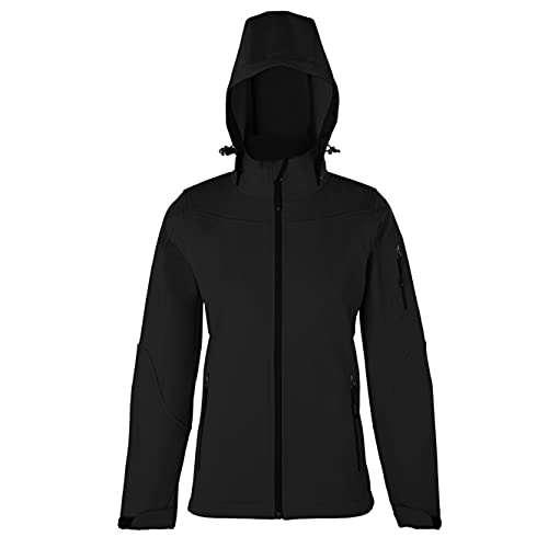 HRM Damen Hooded Softshell Jacket, schwarz, Gr. M I Premium Softshelljacke Damen wasserabweisend I 5.000mm Wassersäule I Funktionsjacke I Workwear I Hochwertige & nachhaltige Damen-Bekleidung von HRM