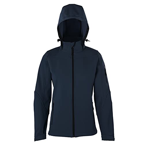 HRM Damen Hooded Softshell Jacket, navy, Gr. M I Premium Softshelljacke Damen wasserabweisend I 5.000mm Wassersäule I Funktionsjacke I Workwear I Hochwertige & nachhaltige Damen-Bekleidung von HRM