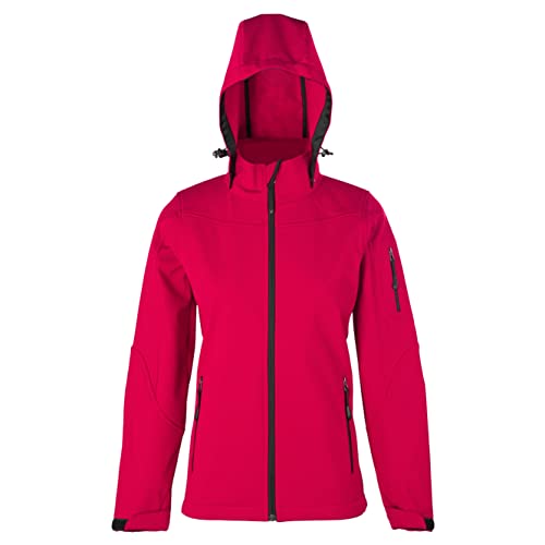 HRM Damen Hooded Softshell Jacket, rot, Gr. M I Premium Softshelljacke Damen wasserabweisend I 5.000mm Wassersäule I Funktionsjacke I Workwear I Hochwertige & nachhaltige Damen-Bekleidung von HRM