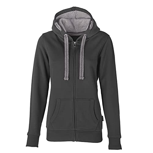 HRM Damen Hooded Jacket, dunkelgrau, Gr. 3XL I Premium Kapuzenjacke Damen mit Kontrast-Innenfutter I Basic Hoodie mit Reißverschluss I Zip Hoodie I Hochwertige & nachhaltige Damen-Oberteile von HRM