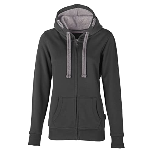 HRM Damen Hooded Jacket, dunkelgrau, Gr. M I Premium Kapuzenjacke Damen mit Kontrast-Innenfutter I Basic Hoodie mit Reißverschluss I Zip Hoodie I Hochwertige & nachhaltige Damen-Oberteile von HRM