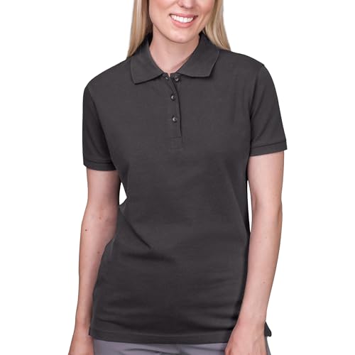 HRM Damen Heavy Stretch Polo, Dunkelgrau, Gr. L - Premium Polo-Shirt aus 95% Baumwolle & 5% Elasthan - Basic Polohemd bis 40°C Waschbar - Hochwertige & Nachhaltige Oberteile - Workwear von HRM