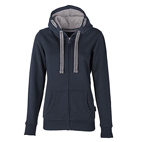 HRM Damen Hooded Jacket, navy, Gr. M I Premium Kapuzenjacke Damen mit Kontrast-Innenfutter I Basic Hoodie mit Reißverschluss I Zip Hoodie I Hochwertige & nachhaltige Damen-Oberteile von HRM