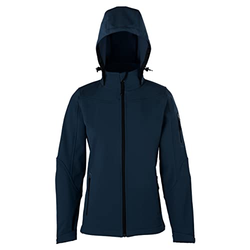 HRM Damen Hooded Softshell Jacket, navy, Gr. L I Premium Softshelljacke Damen wasserabweisend I 5.000mm Wassersäule I Funktionsjacke I Workwear I Hochwertige & nachhaltige Damen-Bekleidung von HRM