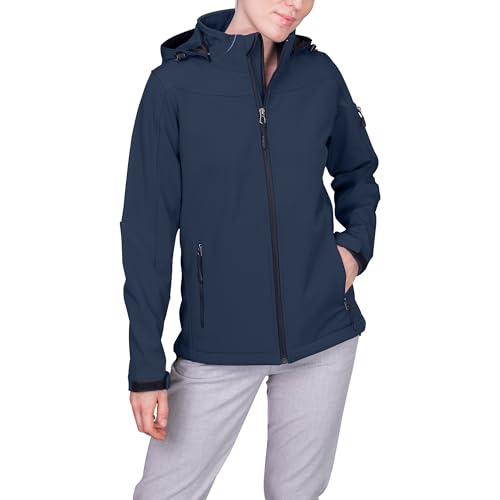 HRM Damen Hooded Softshell Jacket, navy, Gr. S I Premium Softshelljacke Damen wasserabweisend I 5.000mm Wassersäule I Funktionsjacke I Workwear I Hochwertige & nachhaltige Damen-Bekleidung von HRM