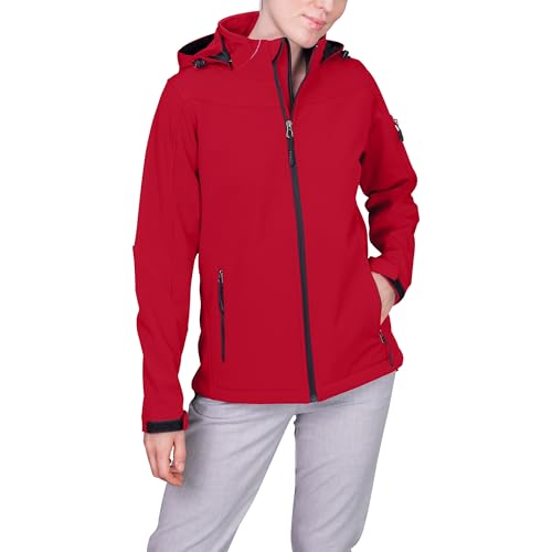 HRM Damen Hooded Softshell Jacket, rot, Gr. 2XL I Premium Softshelljacke Damen wasserabweisend I 5.000mm Wassersäule I Funktionsjacke I Workwear I Hochwertige & nachhaltige Damen-Bekleidung von HRM