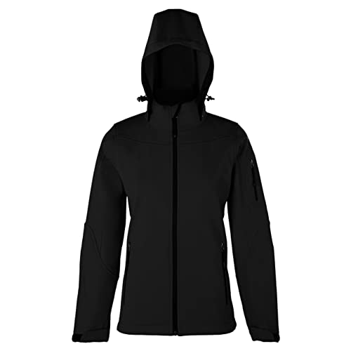 HRM Damen Hooded Softshell Jacket, schwarz, Gr. 2XL I Premium Softshelljacke Damen wasserabweisend I 5.000mm Wassersäule I Funktionsjacke I Workwear I Hochwertige & nachhaltige Damen-Bekleidung von HRM