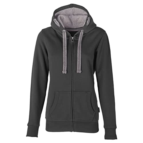 HRM Damen Hooded Jacket, dunkelgrau, Gr. S I Premium Kapuzenjacke Damen mit Kontrast-Innenfutter I Basic Hoodie mit Reißverschluss I Zip Hoodie I Hochwertige & nachhaltige Damen-Oberteile von HRM