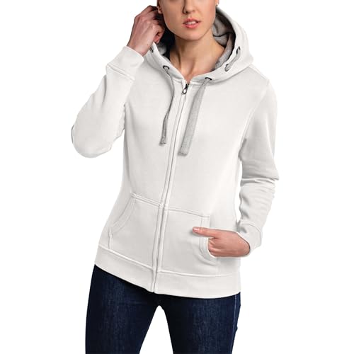 HRM Damen Hooded Jacket, offwhite, Gr. XL I Premium Kapuzenjacke Damen mit Kontrast-Innenfutter I Basic Hoodie mit Reißverschluss I Zip Hoodie I Hochwertige & nachhaltige Damen-Oberteile von HRM