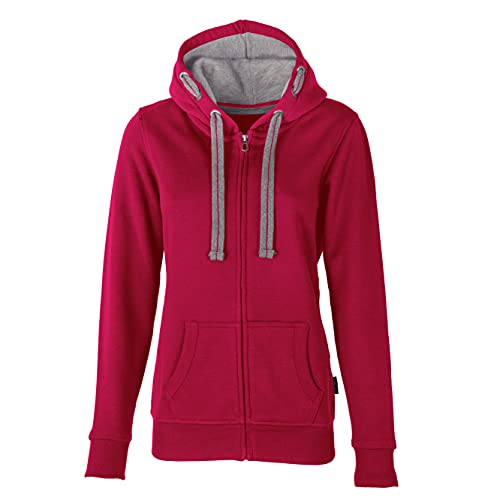 HRM Damen Hooded Jacket, himbeere, Gr. L I Premium Kapuzenjacke Damen mit Kontrast-Innenfutter I Basic Hoodie mit Reißverschluss I Zip Hoodie I Hochwertige & nachhaltige Damen-Oberteile von HRM