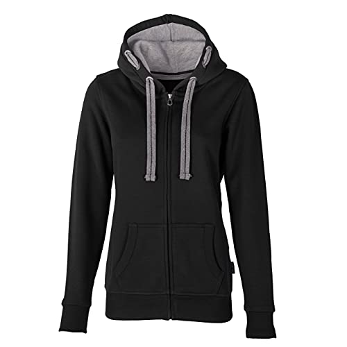 HRM Damen Hooded Jacket, schwarz, Gr. S I Premium Kapuzenjacke Damen mit Kontrast-Innenfutter I Basic Hoodie mit Reißverschluss I Zip Hoodie I Hochwertige & nachhaltige Damen-Oberteile von HRM