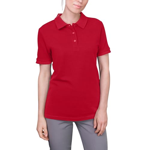 HRM Luxury Polo für Damen, Rot, Gr. L - Premium Polo-Shirt aus 100% Baumwolle, Basic Polohemd bis 60°C Farbecht Waschbar, Hochwertiges & Nachhaltiges Oberteil von HRM